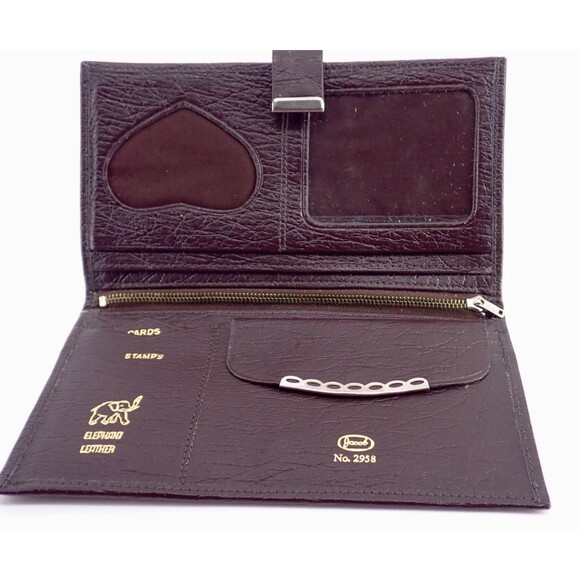 Elephant Leather Unisex Wallet Jacob No.2958 Long Length Gold Embossed Bifold - Picture 2 of 8